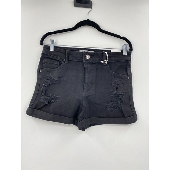 Wax Jean Collection High Waisted Cuffed Distressed Shorts Black Sz Small NWT - Picture 1 of 3